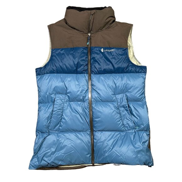 Cotopaxi Solazo Down Puffer Vest Blue Brown Women's Size X-Large Gorpcore - Picture 1 of 6